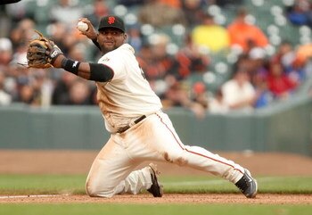 SAN FRANCISCO - MAY 02:  Pablo Sandoval #48 of the San Francisco Giants throws to first base to get Garrett Atkins of the Colorado Rockies out on May 2, 2009 at AT&T Park in San Francisco, California.  (Photo by Ezra Shaw/Getty Images)