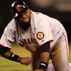 SEATTLE - MAY 22:  Pablo Sandoval #48 of the San Francisco Giants looks on from his knees after a slide during the game against the Seattle Mariners on May 22, 2009 in Seattle, Washington. The Mariners defeated the Giants 2-1 in twelve innings. (Photo by 