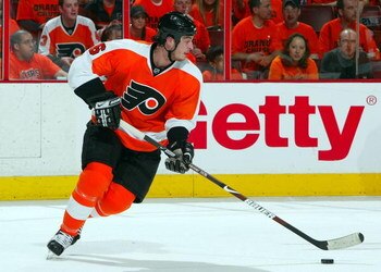 PHILADELPHIA - APRIL 25:  Randy Jones #6 of the Philadelphia Flyers skates against the Pittsburgh Penguins during Game Six of the Eastern Conference Quarterfinal Round of the 2009 NHL Stanley Cup Playoffs  at the Wachovia Center on April 25, 2009 in Phila