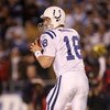 SAN DIEGO - JANUARY 03:  Quarterback Peyton Manning #18 of the Indianapolis Colts drops back to pass during the AFC Wild Card Game against the San Diego Chargers on January 3, 2009 at Qualcomm Stadium in San Diego, California.  (Photo by Stephen Dunn/Gett