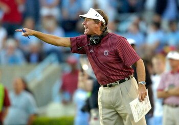 CHAPEL HILL, NC - OCTOBER 13:  Coach Steve Spurrier of the South Carolina Gamecocks calls instructions against the North Carolina Tar Heels at Kenan Stadium October 13, 2007 in Chapel Hill, North Carolina. South Carolina won 21-15.  (Photo by Grant Halver