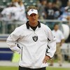 OAKLAND, CA - SEPTEMBER 9:  Head coach Lane Kiffin of the Oakland Raiders watches pregame warmups prior to his regular season head coaching debut against the Detroit Lions at McAfee Coliseum on September 9, 2007 in Oakland, California.  The Lions defeated