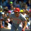 1991:  CINCINNATI REDS BATTER HAL MORRIS RUNS TO FIRST BASE AFTER MAKING CONTACT WITH A PITCH, DURING THE REDS VERSUS CHICAGO CUBS GAME AT WRIGLY FIELD IN CHICAGO, ILLINOIS.
