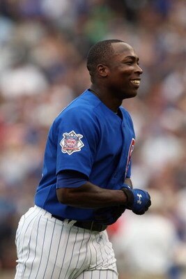 CHICAGO - JUNE 18: Alfonso Soriano #12 of the Chicago Cubs smiles following his game-winning hit in the bottom of the 9th inning against the Chicago White Sox on June 18, 2009 at Wrigley Field in Chicago, Illinois. (Photo by Jonathan Daniel/Getty Images)