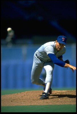 TEXAS RANGERS PITCHER NOLAN RYAN RELEASES A PITCH DURING THE RANGERS GAME AT THE SKYDOME IN TORONTO, CANADA. MANDATORY CREDIT: RICK STEWART/ALLSPOR