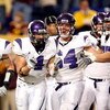 MINNEAPOLIS - NOVEMBER 01:  Brendan Smith #4 of the Northwestern Wildcats celebrates his interception for a touchdown in the final minute of the game with Brian Peters #38, Doug Bartels #64 and Al Netter #75 against the Minnesota Golden Gophers during the