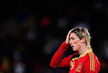 BLOEMFONTEIN, SOUTH AFRICA - JUNE 24:  Fernando Torres of Spain shows his despair as his team is knocked out of the competition following their 2:0 defeat by USA in the FIFA Confederations Cup Semi Final match at Free State Stadium on June 24, 2009 in Blo