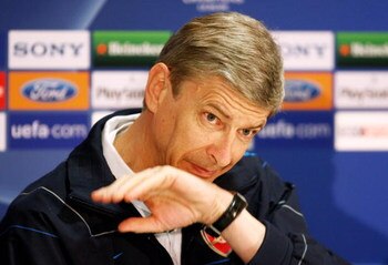 MANCHESTER, UNITED KINGDOM - APRIL 28:  Arsenal manager Arsene Wenger speaks to the media during a press conference ahead of the UEFA Champions League semi-final first leg match against Manchester United at Old Trafford on April 28, 2009 in Manchester, En