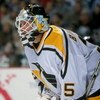 15 Mar 1998:  Goalie Tom Barrasso #35 of the Pittsburgh Penguins looks down the ice during a game against the Buffalo Sabres at the Marine Midland Arena in Buffalo, New York. The Sabres defeated the Penguins  3-0. Mandatory Credit: Craig Melvin  /Allsport