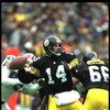 6 Jan 1996:  Quarterback Neil O'Donnell #14 of the Pittsburgh Steelers prepares to pass against the Buffalo Bills during a playoff game played at Three Rivers Stadium in Pittsburgh, Pennsylvania.  The Steelers won the game, 40-21. Mandatory Credit: Doug P