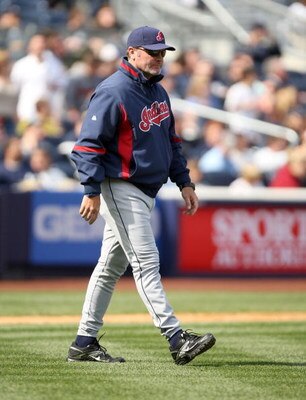 NEW YORK - APRIL 19:  Cleveland Indians manager Eric Wedge walks on to the field to make a pitching change during their game against the Cleveland Indians at Yankee Stadium on April 19, 2009 in the Bronx borough of New York City.  (Photo by Ezra Shaw/Gett