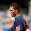 NEW YORK - APRIL 19:  Grady Sizemore #24 of the Cleveland Indians stands on first base after getting a hit during their game against the New York Yankees at Yankee Stadium on April 19, 2009 in the Bronx borough of New York City.  (Photo by Ezra Shaw/Getty