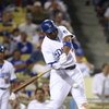 LOS ANGELES, CA - JUNE 16:  Matt Kemp #27 of the Los Angeles Dodgers hits a base hit scoring the game winning run in the tenth inning against the Oakland Athletics at Dodger Stadium on June 16, 2009 in Los Angeles, California. The Dodgers defeated the Ath