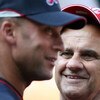 ST LOUIS, MO - JULY 13:  National League All-Star manager Joe Torre of the Los Angeles Dodgers and American League All-Star Derek Jeter of the New York Yankees stand on the field during the Gatorade All-Star Workout Day at Busch Stadium on July 13, 2009 i
