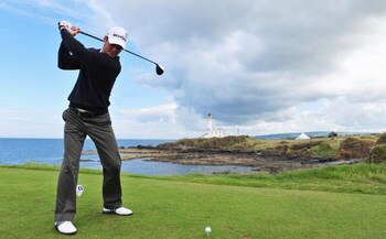 TURNBERRY, SCOTLAND - JULY 14:  Martin Kaymer of Germany tees off during a practice round prior to the 138th Open Championship on the Ailsa Course, Turnberry Golf Club on July 14, 2009 in Turnberry, Scotland.  (Photo by Stuart Franklin/Getty Images)