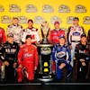 RICHMOND, VA - SEPTEMBER 12:  (Back row from L-R) Tony Stewart, driver of the #14 Office Depot Chevrolet, Carl Edwards, driver of the #99 Aflac Ford, Greg Biffle, driver of the #16 3M Ford, Mark Martin, driver of the #5 Kellogg's Chevrolet, Jimmie Johnson