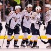 LOS ANGELES, CA - MARCH 16:  Steve Sullivan #26 of the Nashville Predators laughs as his teammates look on after Sullivan scored a goal in the second period against the Los Angeles Kings during the NHL game at Staples Center on March 16, 2009 in Los Angel