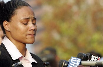 WHITE PLAINS, NY - OCTOBER 5: Former track star Marion Jones speaks to the waiting media at Federal Court after pleading guilty to lying to a federal agent about her drug use October 5, 2007 in White Plains, New York. According to sources, this could resu