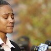 WHITE PLAINS, NY - OCTOBER 5: Former track star Marion Jones speaks to the waiting media at Federal Court after pleading guilty to lying to a federal agent about her drug use October 5, 2007 in White Plains, New York. According to sources, this could resu