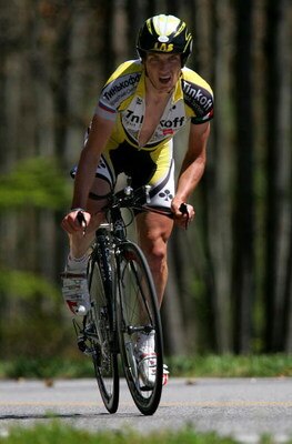 LOOKOUT MOUNTAIN, GA - APRIL 19:  Tyler Hamilton of the U.S. rides for Tinkoff Credit Systems to a 41st place in Individual Time Trial during Stage Four of the Tour de Georgia April 19, 2007 from Chickamauga to Lookout Mountain, Georgia.  (Photo by Doug P