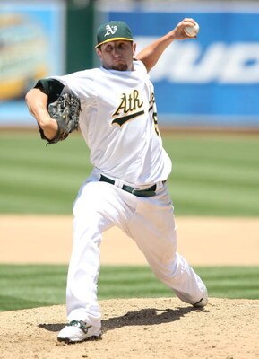 OAKLAND, CA - JULY 01: Dallas Braden #51 of the Oakland Athletics pitches against the Detroit Tigers during a Major League Baseball game on July 1, 2009 at the Oakland Coliseum in Oakland, California.  (Photo by Jed Jacobsohn/Getty Images)