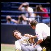 27 May 1992:  Andy Van Slyke of the Pittsburgh Pirates lays on the ground after being hit with a pitch during a game against the San Diego Padres at Jack Murphy Stadium in San Diego, California. Mandatory Credit: Stephen Dunn  /Allsport