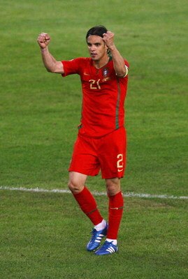 BASEL, SWITZERLAND - JUNE 19: Nuno Gomes of Portugal celebrates after scoring his teams first goal during the UEFA EURO 2008 Quarter Final match between Portugal and Germany at St. Jakob-Park on June 19, 2008 in Basel, Switzerland.  (Photo by Shaun Botter
