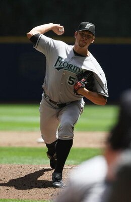 MILWAUKEE - MAY 14: Starting pitcher Josh Johnson #55 of the Florida Marlins delivers the ball against the Milwaukee Brewers on May 14, 2009 at Miller Park in Milwaukee, Wisconsin. The Brewers defeated the Marlins 5-3. (Photo by Jonathan Daniel/Getty Imag