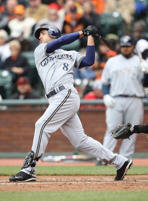 SAN FRANCISCO - APRIL 07:  Ryan Braun #8 of the Milwaukee Brewers bats against the San Francisco Giants during Opening Day of the Major League Baseball season on April 7, 2009 at AT&T Park in San Francisco, California.  (Photo by Jed Jacobsohn/Getty Image