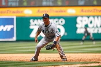 ANAHEIM, CA - MAY 31:  Russell Branyan #30 of the Seattle Mariners plays at first base against the Los Angeles Angels of Anaheim at Angel Stadium on May 31, 2009 in Anaheim, California.  (Photo by Jeff Gross/Getty Images)