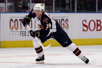 NEW YORK - FEBRUARY 3:  Tobias Enstrom #39 of the Atlanta Thrashers skates against the New York Rangers during the game on February 3, 2009 at Madison Square Garden in New York City.  (Photo by Chris McGrath/Getty Images)