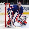 NEW YORK - APRIL 22:  Henrik Lundqvist #30 of the New York Rangers skates against the Washington Capitals during Game Four of the Eastern Conference Quarterfinal Round of the 2009 NHL Stanley Cup Playoffs on April 22, 2008 at Madison Square Garden in New 