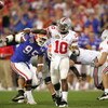 GLENDALE, AZ - JANUARY 08:  Quarterback Troy Smith #10 of the Ohio State Buckeyes attempts a pass against the Florida Gators during the 2007 Tostitos BCS National Championship Game at the University of Phoenix Stadium on January 8, 2007 in Glendale, Arizo
