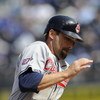 KANSAS CITY, MO - APRIL 15:  Mark Derosa of the Cleveland Indians, wearing a #42 jersey during the Jackie Robinson Day game runs past third base on the way to scoring a run against the Kansas City Royals on April 15, 2009 at Kauffman Stadium in Kansas Cit