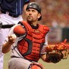 ST. PETERSBURG, FL - MAY 3: Catcher Jason Varitek #33 of the Boston Red Sox looks for a new ball against the Tampa Bay Rays May 3, 2009 at Tropicana Field in St. Petersburg, Florida. (Photo by Al Messerschmidt/Getty Images)