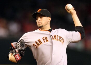 PHOENIX - JUNE 11:  Starting pitcher Jonathan Sanchez #57 of the San Francisco Giants pitches against the Arizona Diamondbacks during the major league baseball game at Chase Field on June 11, 2009 in Phoenix, Arizona.  The Diamondbacks defeated the Giants