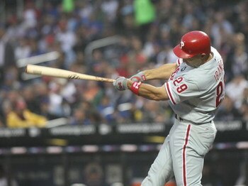 NEW YORK - JUNE 11:  Raul Ibanez #29 of the Philadelphia Phillies at bat against the New York Mets on June 11, 2009 at Citi Field in the Flushing neighborhood of the Queens borough of New York City.  (Photo by Nick Laham/Getty Images)