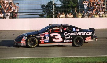 5  AUG 1995:  DALE EARNHARDT TAKES THE VICTORY LAP AFTER WINNING THE SECOND RUNNING OF THE  BRICKYARD 400 IN INDIANAPOLIS, INDIANA.   Mandatory Credit: JULIAN GONZALEZ/ALLSPORT