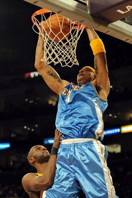 LOS ANGELES, CA - MAY 27:  Kenyon Martin #4 of the Denver Nuggets dunks the ball against Lamar Odom #7 of the Los Angeles Lakers in the second quarter of Game Five of the Western Conference Finals during the 2009 NBA Playoffs at Staples Center on May 27, 
