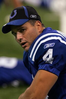 INDIANAPOLIS - SEPTEMBER 21:  Kicker Adam Vinatieri #4 of the Indianapolis Colts before a game against the Jacksonville Jaguars on September 21, 2008 at Lucas Oil Stadium in Indianapolis, Indiana.  (Photo by Ronald Martinez/Getty Images)