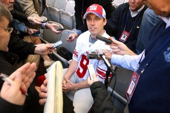 GLENDALE, AZ - JANUARY 29:  Kicker Lawrence Tynes #9 of the New York Giants speaks during Giants media day for Super Bowl XLII at University of Phoenix Stadium on January 29, 2008 in Glendale, Arizona.  (Photo by Scott Halleran/Getty Images)