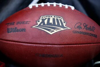 TAMPA, FL - FEBRUARY 01:  A detail of an official game football signed by Roger Goodell is seen during Super Bowl XLIII on February 1, 2009 at Raymond James Stadium in Tampa, Florida.  (Photo by Chris Graythen/Getty Images)