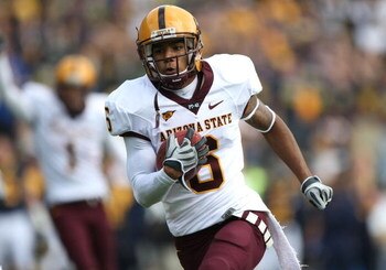 BERKELEY, CA - OCTOBER 04:  Kyle Williams #6 of the Arizona State Sun Devils runs for a touchdown after a reception against the California Golden Bears during an NCAA football game at Memorial Stadium on October 4, 2008 in Berkeley, California.  (Photo by