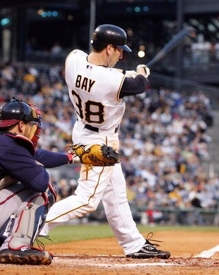 PITTSBURGH - MAY 10:  Jason Bay #38 of the Pittsburgh Pirates follows through on his fourth inning two run home run against the Atlanta Braves on May 10, 2008 at PNC Park in Pittsburgh, Pennsylvania.  (Photo by Jim McIsaac/Getty Images)