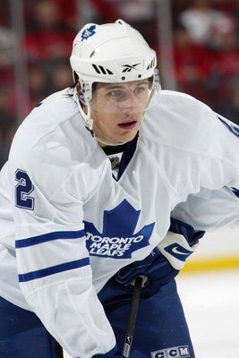 NEWARK, NJ - OCTOBER 29:  Luke Schenn #2 of the Toronto Maple Leafs looks on during the game against the New Jersey Devils on October 29, 2008 at Prudential Center in Newark, New Jersey. (Photo by Bruce Bennett/Getty Images)