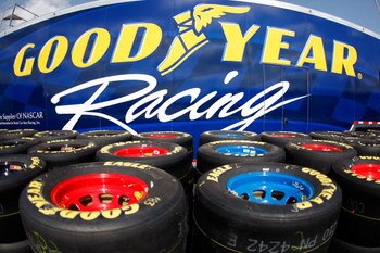 ATLANTA - MARCH 06:  Goodyear Racing tires are stacked up during practice for the NASCAR Sprint Cup Series Kobalt Tools 500 at the Atlanta Motor Speedway on March 6, 2009 in Hampton, Georgia.  (Photo by Chris Graythen/Getty Images)