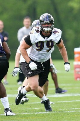 OWINGS MILLS, MARYLAND - MAY 8: Defensive end Paul Kruger #99 of the Baltimore Ravens runs during minicamp at the practice facility on May 8, 2009 in Owings Mills, Maryland. (Photo by Ned Dishman/Getty Images)