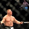 LAS VEGAS - JULY 11:  Brock Lesnar reacts after knocking out Frank Mir during their heavyweight title bout during UFC 100 on July 11, 2009 in Las Vegas, Nevada.  (Photo by Jon Kopaloff/Getty Images)