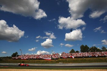 BUDAPEST, HUNGARY - JULY 26:  Kimi Raikkonen of Finland and Ferrari drives during the Hungarian Formula One Grand Prix at the Hungaroring on July 26, 2009 in Budapest, Hungary.  (Photo by Mark Thompson/Getty Images)