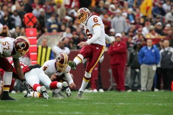 LANDOVER, MD - DECEMBER 3:  Kicker Shaun Suisham #6 of the Washington Redskins attempts a field goal against the Atlanta Falcons on December 3, 2006 at FedExField in Landover, Maryland. The Falcons defeated the Redskins 24-14. (Photo by Jim McIsaac/Getty 